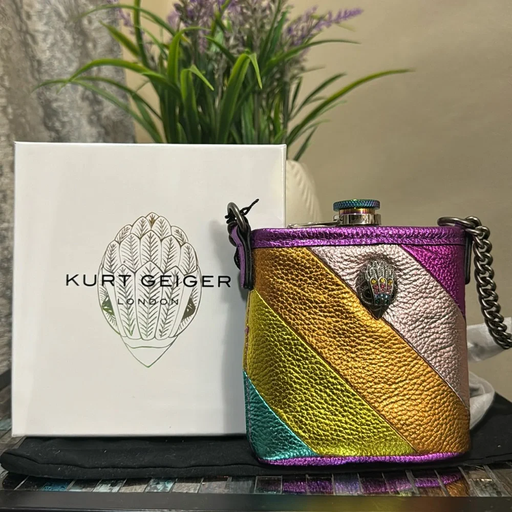 Kurt Geiger Kensington Metallic Leather Flask - Picture 1 of 13